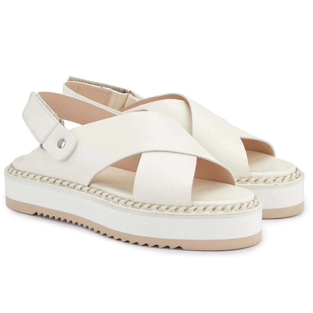 AGL Marta Platform Sandals White Leather Open Toe Comfort Shoe Size 9.5
